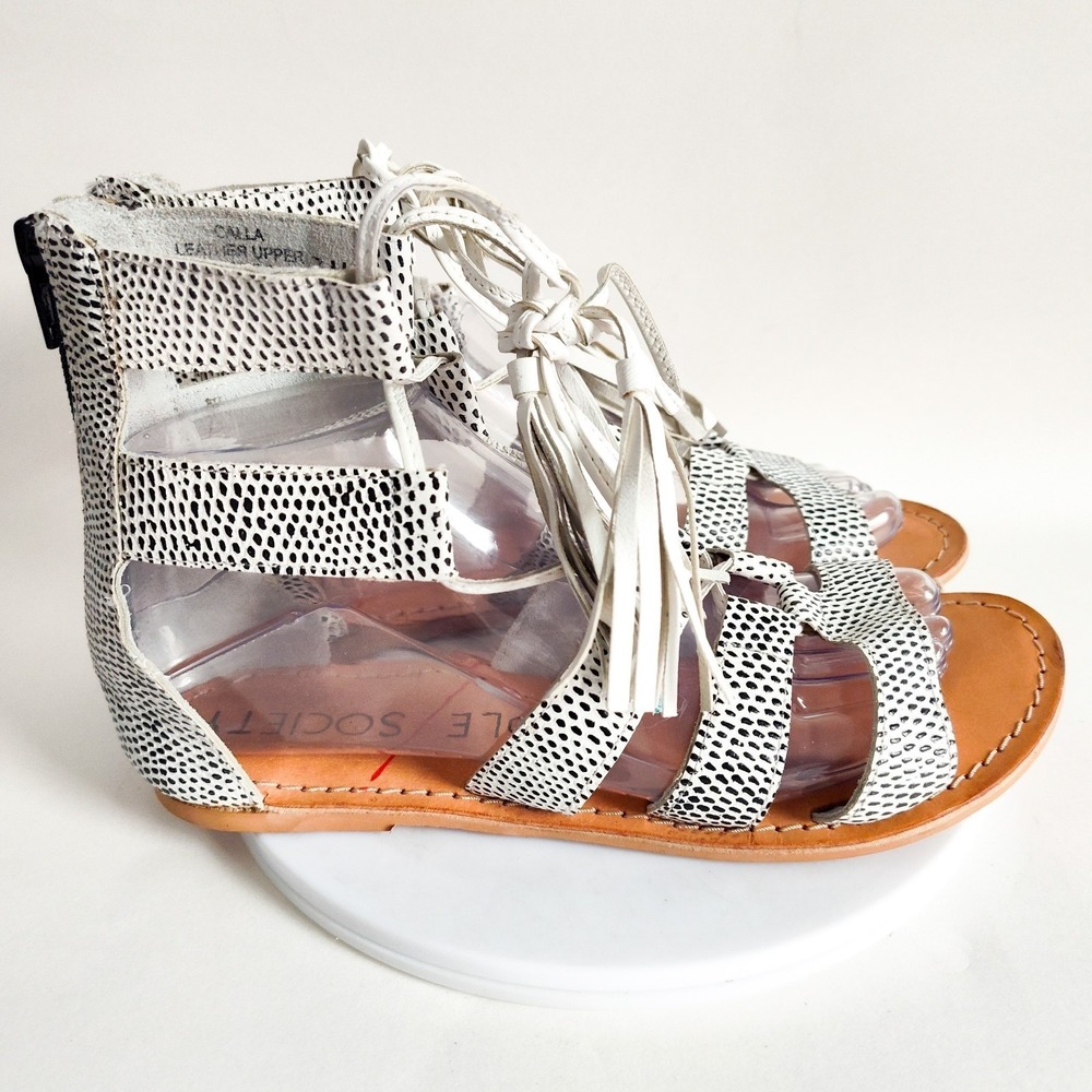 Sole Society Sandals Size 7 Gladiator Slingback Strappy Leather Zip White Black